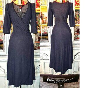 Vintage Betsey Johnson Wrap Dress Sz M New York 90s Blue Jean Faux Denim Slip On